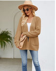 Rosy Brown Open Front Raglan Sleeve Pocketed Cardigan