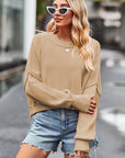 Rosy Brown Round Neck Drop Shoulder Long Sleeve Sweater