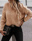 Rosy Brown V-Neck Cable-Knit Long Sleeve Sweater