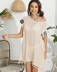 Light Gray Tassel Boat Neck Flutter Sleeve Cover Up