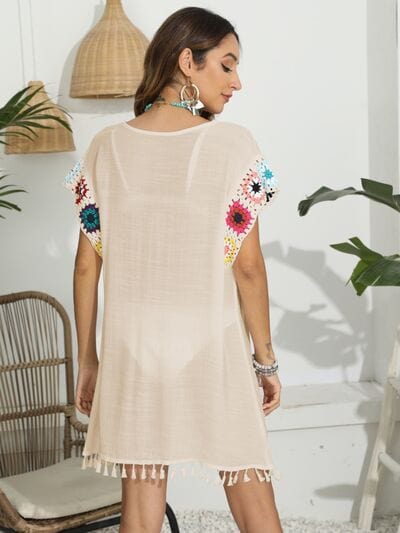 Light Gray Tassel Boat Neck Flutter Sleeve Cover Up