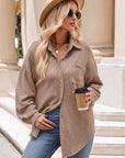 Rosy Brown Collared Neck Dropped Shoulder Shirt