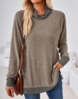 Slate Gray Contrast Mock Neck Long Sleeve T-Shirt