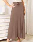 Light Gray Double Take Full Size Soft Rayon Drawstring Waist Maxi Skirt Rayon