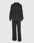 Dark Slate Gray Texture Button Up Long Sleeve Shirt and Pants Set