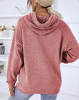 Rosy Brown Texture Drawstring Long Sleeve Hooded Sweater