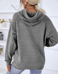 Slate Gray Texture Drawstring Long Sleeve Hooded Sweater