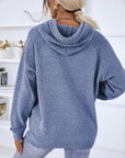 Light Slate Gray Texture Drawstring Long Sleeve Hooded Sweater