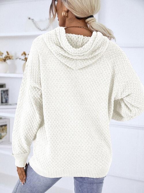 Lavender Texture Drawstring Long Sleeve Hooded Sweater