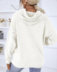 Lavender Texture Drawstring Long Sleeve Hooded Sweater