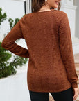 Saddle Brown Texture Round Neck Long Sleeve Knit Top