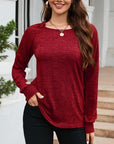 Saddle Brown Texture Round Neck Long Sleeve Knit Top