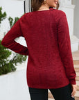 Dark Red Texture Round Neck Long Sleeve Knit Top