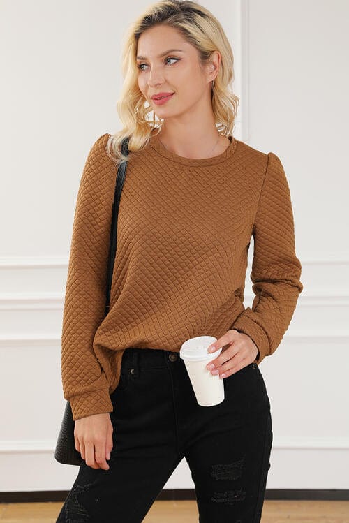 Light Gray Texture Round Neck Long Sleeve Sweatshirt