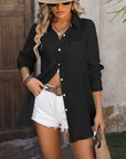 Dark Slate Gray Textured Button Up Dropped Shoulder Shirt