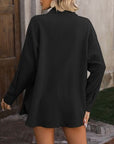 Dark Slate Gray Textured Button Up Dropped Shoulder Shirt