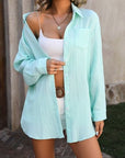 Gray Textured Button Up Dropped Shoulder Shirt