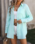 Gray Textured Button Up Dropped Shoulder Shirt