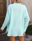 Light Steel Blue Textured Button Up Dropped Shoulder Shirt