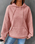 Rosy Brown Textured Drawstring Drop Shoulder Hoodie