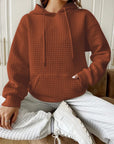 Saddle Brown Textured Drawstring Drop Shoulder Hoodie