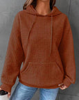 Saddle Brown Textured Drawstring Drop Shoulder Hoodie