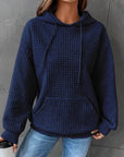 Dark Slate Gray Textured Drawstring Drop Shoulder Hoodie