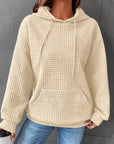 Tan Textured Drawstring Drop Shoulder Hoodie