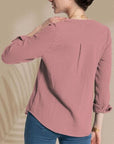 Rosy Brown Textured Notched Long Sleeve Blouse