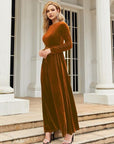 Gray Tie Front Round Neck Long Sleeve Maxi Dress