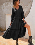 Dark Gray Tie Neck Balloon Sleeve Midi Dress