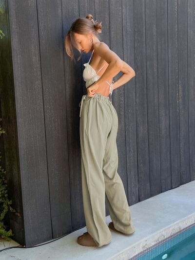 Dark Slate Gray Tied High Waist Wide Leg Pants