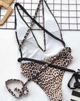 Light Gray Tied Leopard Plunge One-Piece Swimwear