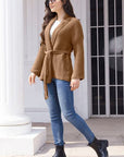 Light Gray Tied Open Front Long Sleeve Cardigan