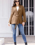 Light Gray Tied Open Front Long Sleeve Cardigan