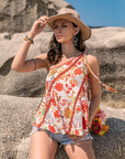 Rosy Brown Tied Printed One Shoulder Tank