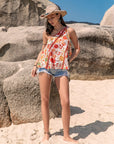 Tan Tied Printed One Shoulder Tank