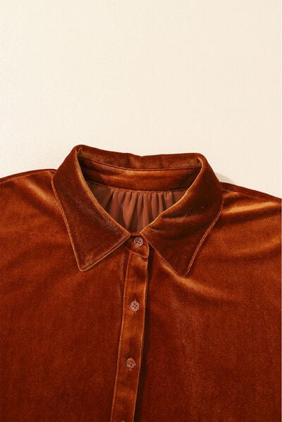 Dark Red Tiered Button Up Collared Neck Shirt