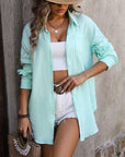 Gray Textured Button Up Dropped Shoulder Shirt