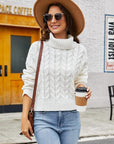 Light Gray Turtleneck Cable-Knit  Long Sleeve Sweater