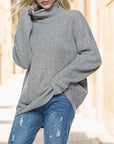 Gray Turtleneck Drop Shoulder Long Sleeve Sweater