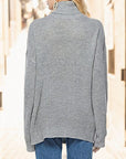 Gray Turtleneck Drop Shoulder Long Sleeve Sweater