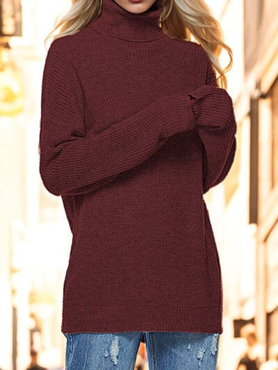 Bisque Turtleneck Drop Shoulder Long Sleeve Sweater