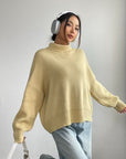 Gray Turtleneck Dropped Shoulder Sweater