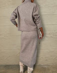 Rosy Brown Turtleneck Dropped Shoulder Sweater and Midi Dress Sweater Set