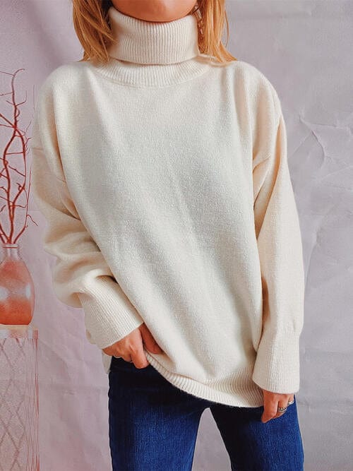 Dark Gray Turtleneck Long Sleeve Sweater