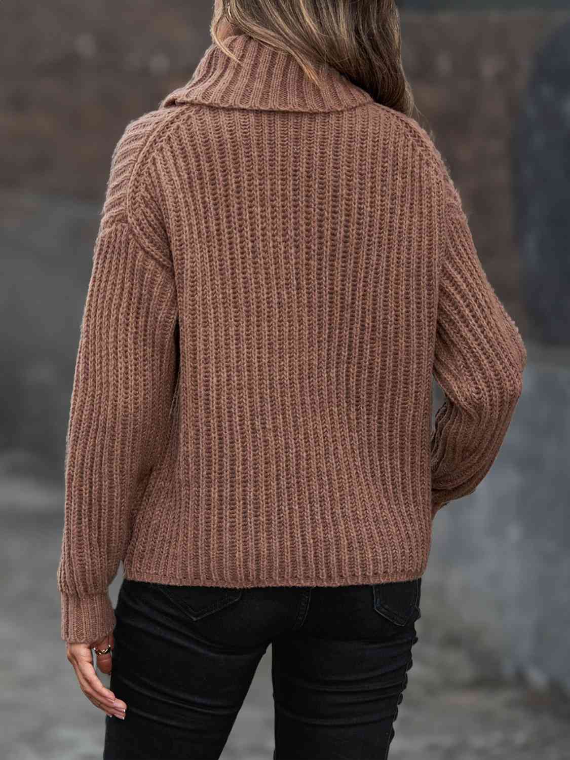 Dim Gray Turtleneck Rib-Knit Sweater