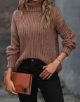 Dim Gray Turtleneck Rib-Knit Sweater