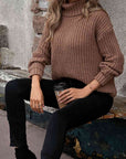 Dark Slate Gray Turtleneck Rib-Knit Sweater