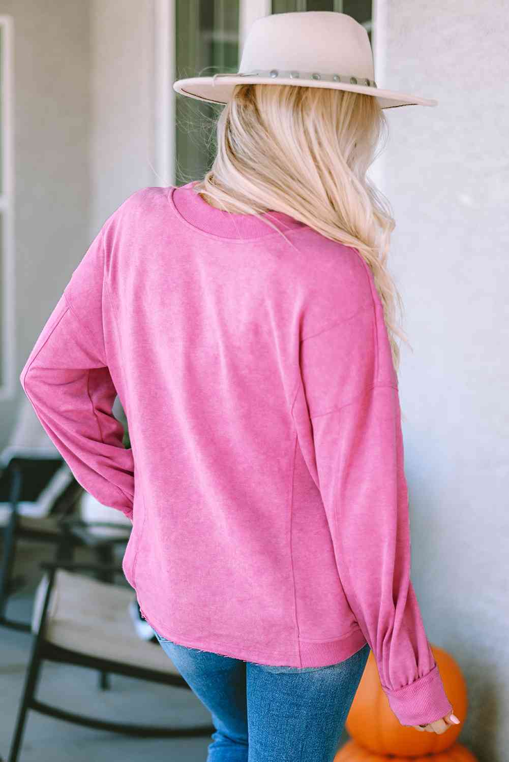 Gray Twisted Plunge Neck Dropped Shoulder Sweatshirt